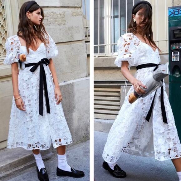 For Love & Lemons Marlene Heart-embroidery Midi Dress - Picture 1 of 10